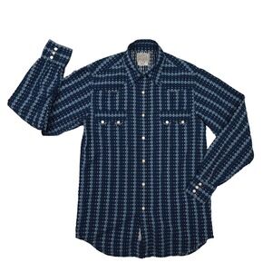 Lucky Brand Western Wear Blue Striped Pearl Snap Shirt Mens XS Boho Southwestern